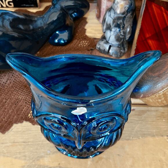Vintage Cobalt Blue Owl Vase – Viking/Rainbow Glass Huntington WV – Hand-Blown A - Picture 4 of 4